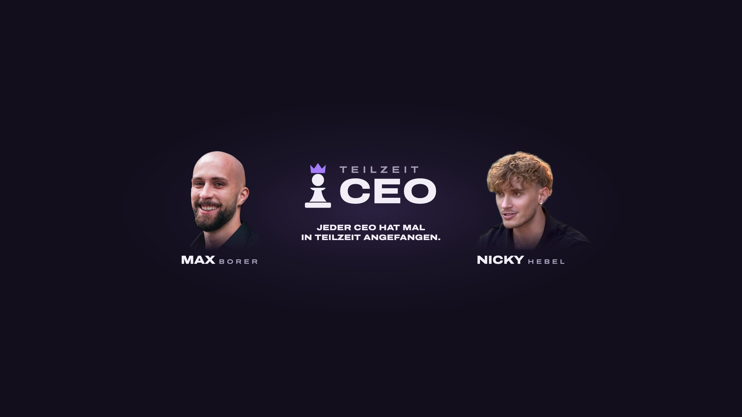 YouTube-Banner: Max Borer links, Logo und Claim in der Mitte, Nicky Hebel rechts